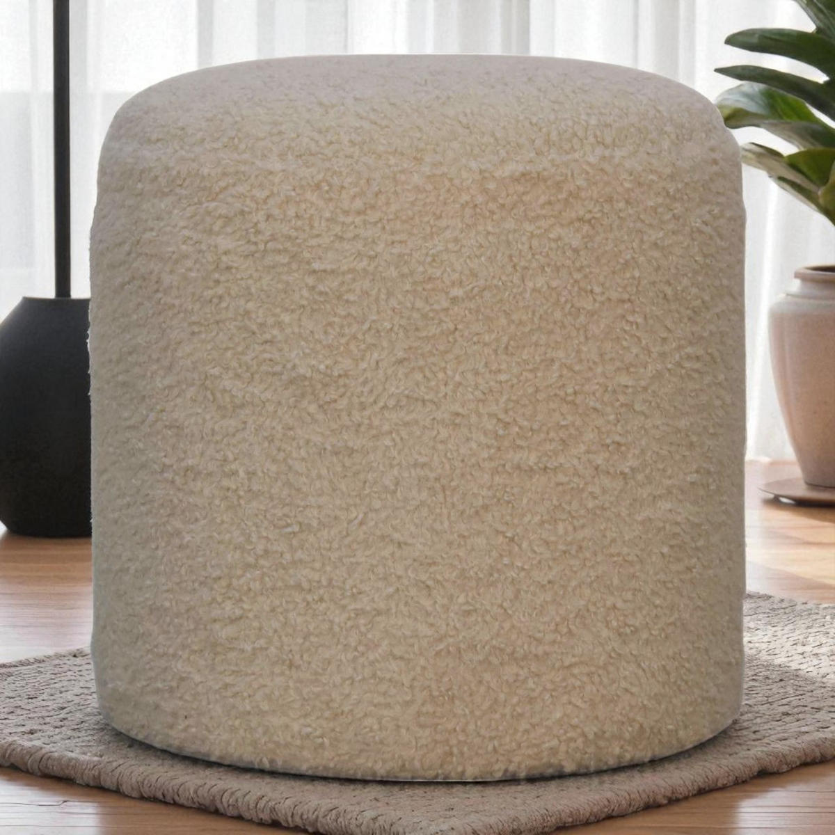 HOCKER aus Bouclé-Stoff - Messingfarben/Braun, Holz/Metall (37/38/37cm) - Artisan Furniture