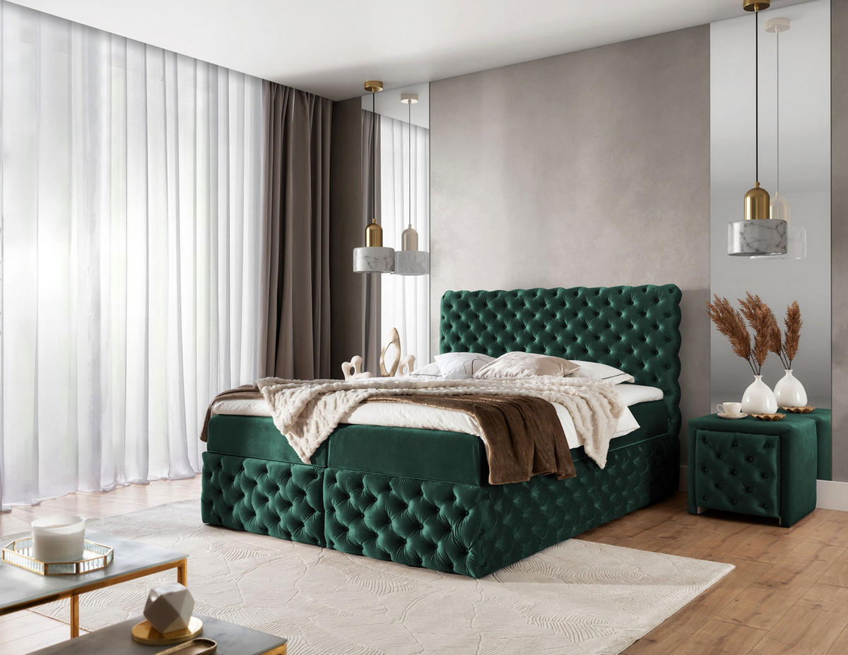 BOXBETT mit zwei Stauraum 120x200 cm in Grün - Grün, Textil (120/200cm) - Home Collective