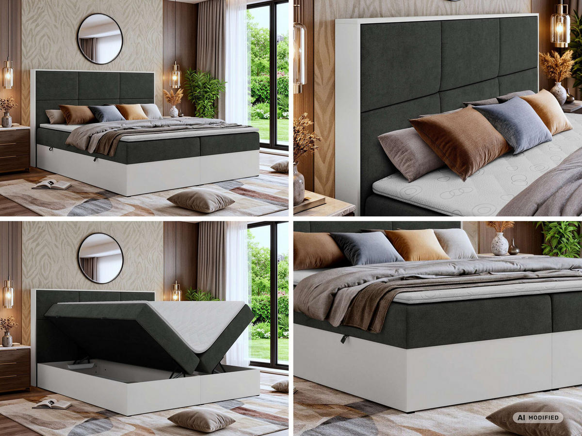 KONTINENTÁLNÍ POSTEL DELVIT 140/200 - Tmavě šedá Strukturovaná látka - Topper T25 - H3 - černá/tmavě šedá, textil/plast (140/200cm) - MKS