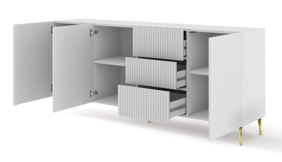 KOMMODE Weiß, Weiß, Gold 200/87/42 - Weiß, Holzwerkstoff (200/87/42cm) - RAUMHIRSCH FURNITURE