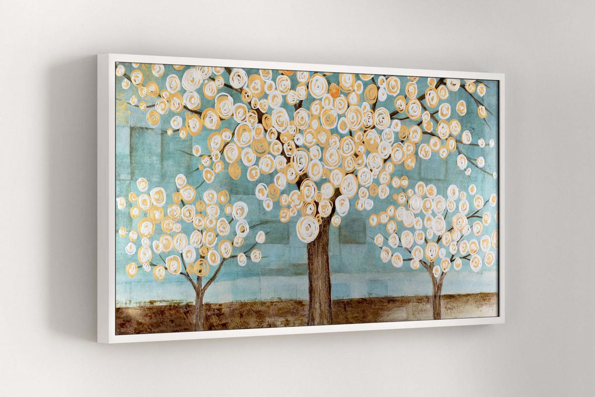 OLEJOMALBA 140/70 cm, Moře a pláž - petrolejová/hnědá, dřevo/textil (140/70cm) - KUNSTLOFT