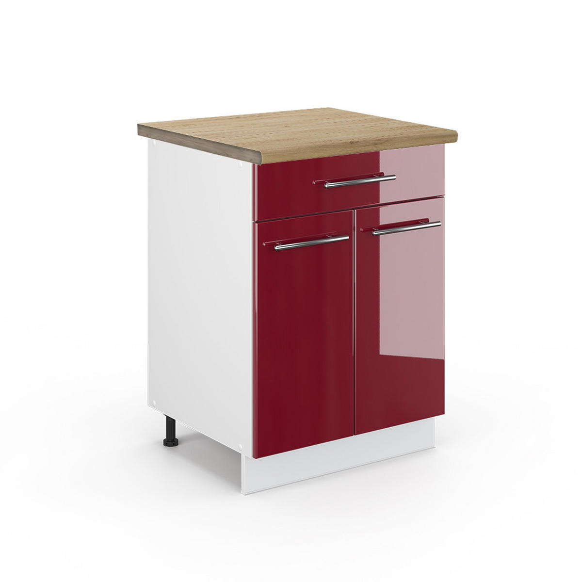 KÜCHENUNTERSCHRANK Fame-Line Bordeaux Hochglanz 60 cm mit Schublade AP Eiche - Bordeaux/Weiß, Holzwerkstoff (60/82/60cm) - Vicco