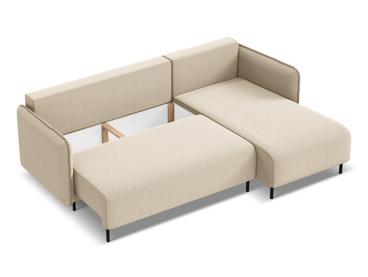 ECKSOFA mit Schlaffunktion Samt Stoff Beige - Beige/Creme, Holz/Textil (236/162cm) - Makamii