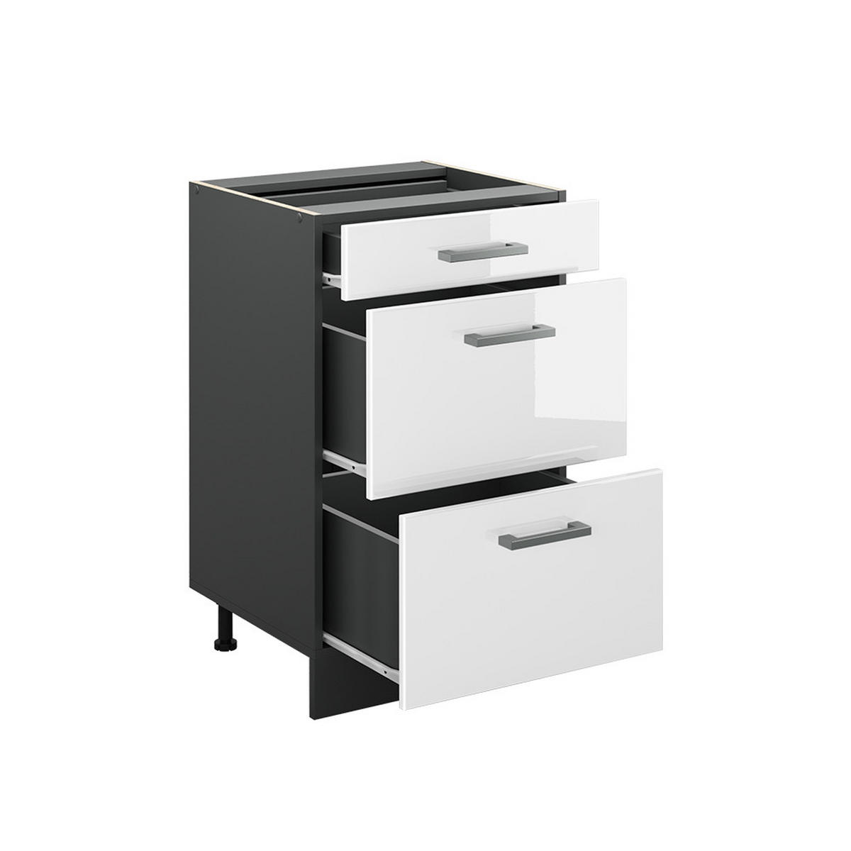 KÜCHENUNTERSCHRANK R-Line, Weiß Hochglanz/Anthrazit, 50 cm ohne Arbeitsplatte - Weiß Hochglanz/Anthrazit, Holzwerkstoff (50/81.6/46cm) - Vicco