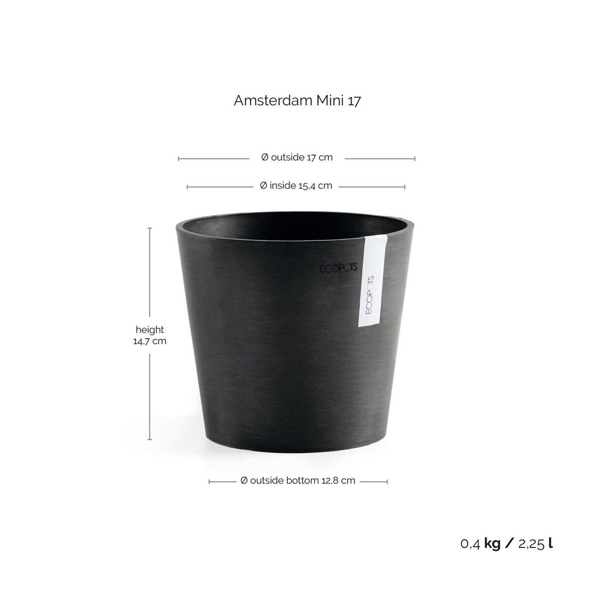 BLUMENTOPF Amsterdam 17/14,7 cm Dunkelgrau - Dunkelgrau, Kunststoff (17/14.7cm) - Ecopots