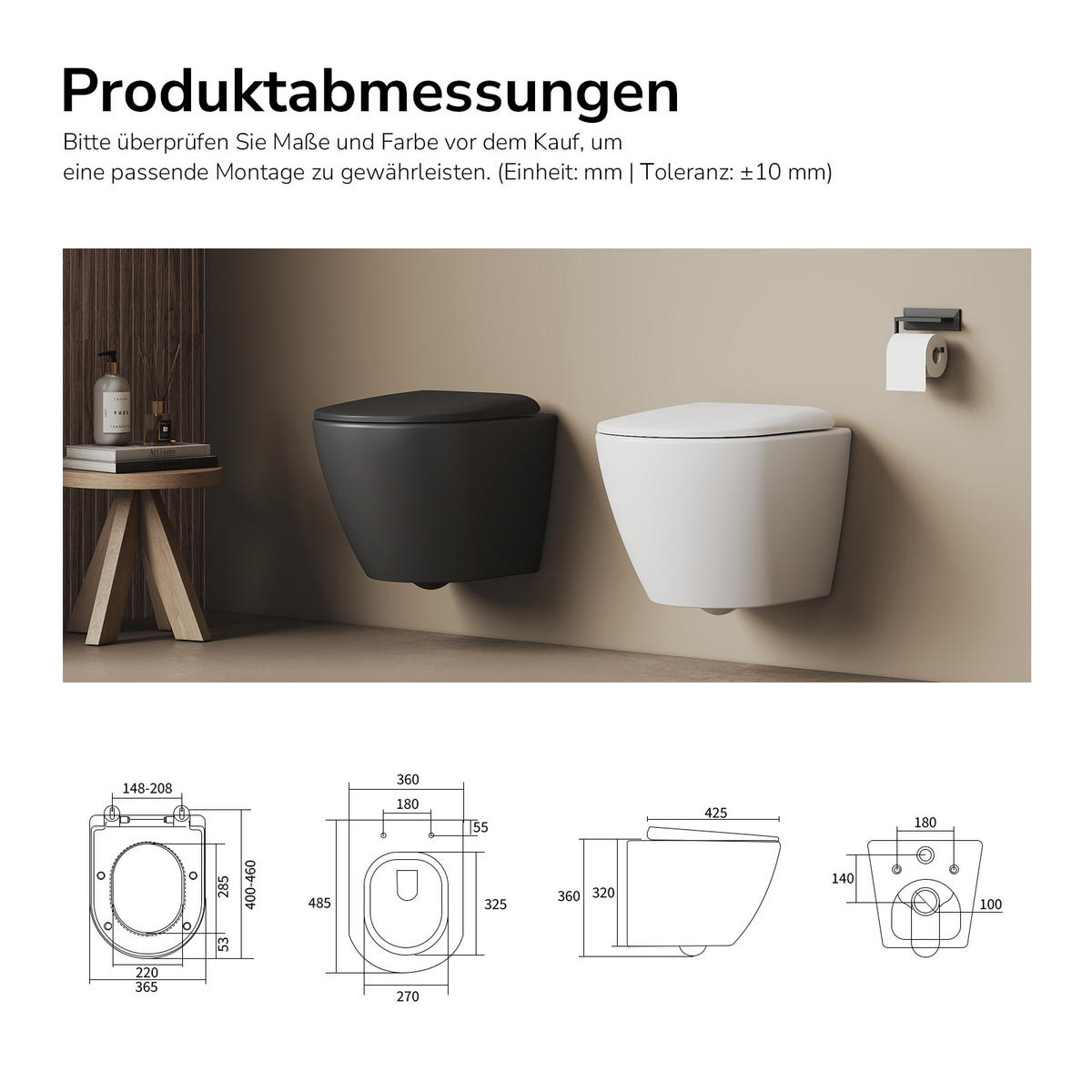 WAND-WC Spülrandlose CT02 49/37 cm Matt Schwarz - Schwarz, Keramik (37/36/49cm) - EMKE