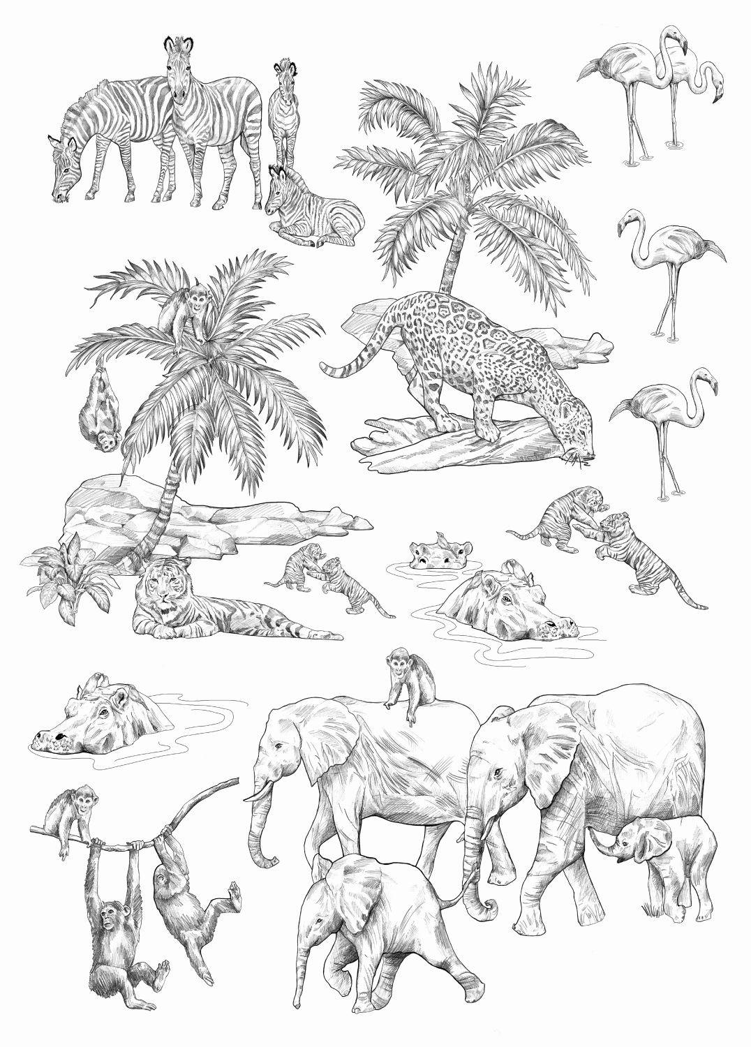 WANDTATTOO Dschungeltiere 47.5 x 66 cm - Schwarz, Papier (47.5/66/66cm) - ESTAhome