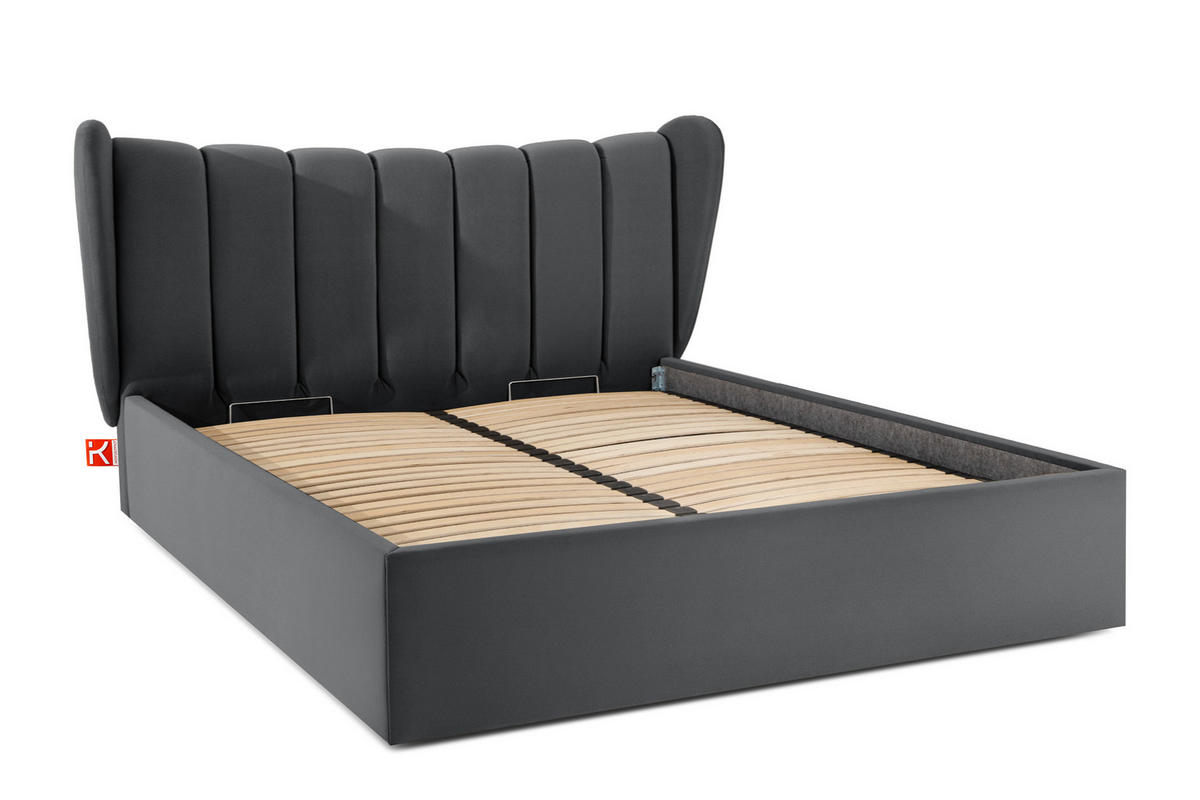 POLSTERBETT GIZO, Muschel-Design - Dunkelgrau/Schwarz, Holz/Holzwerkstoff (162/204cm) - KONSIMO®