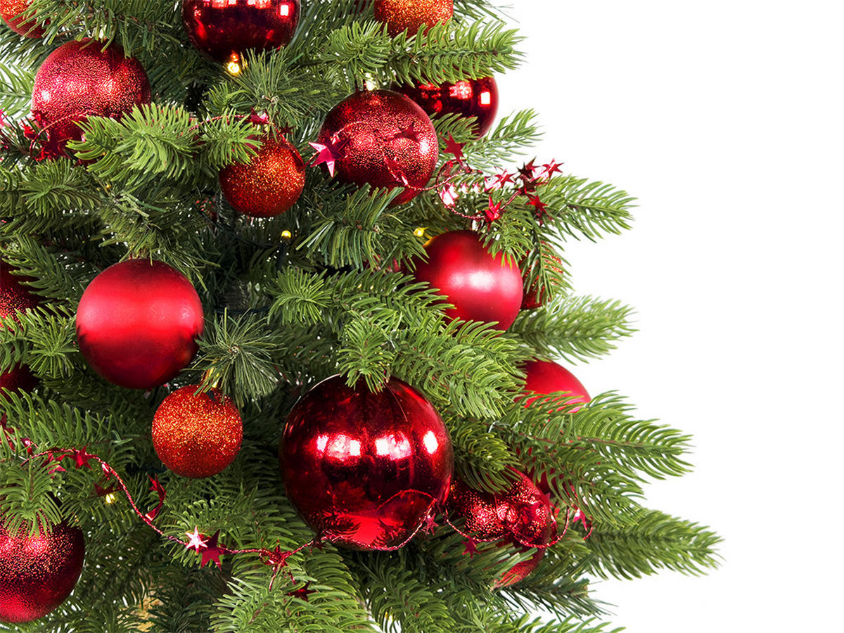 WEIHNACHTSBAUM künstlicher 60 cm mit LED-Beleuchtung, GOLDWEIHNACHTEN II, mit 34 Weihnachtsbaumschmuck, Pflanztopf mit Jutesack - Rot/Grün, Kunststoff/Stein (40/60cm) - LAALU
