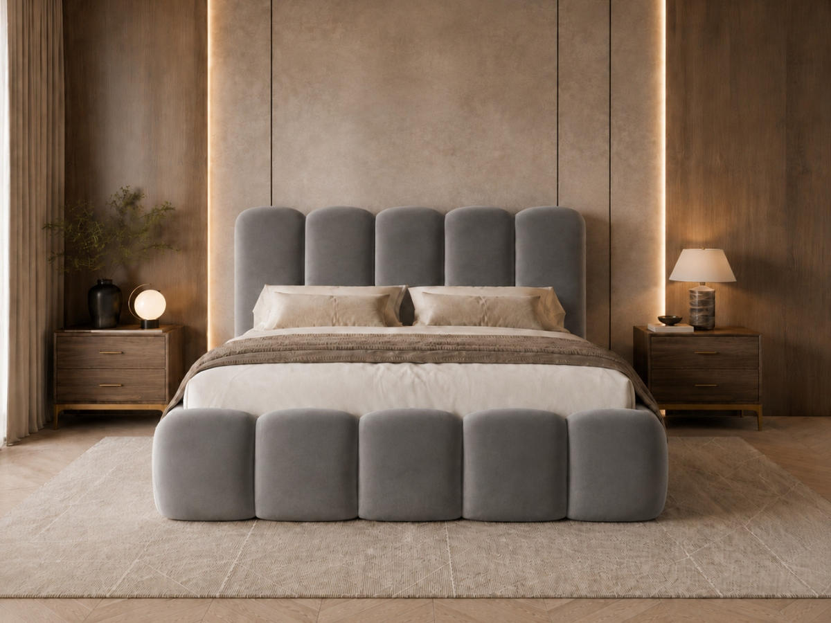 POLSTERBETT TEDDY 200x200 cm in Grau mit Metalllattenrost, Bettkasten, gepolstertes Kopfteil Velvet-Stoff - Grau, Holz/Textil (200/200cm) - EMLAR Home