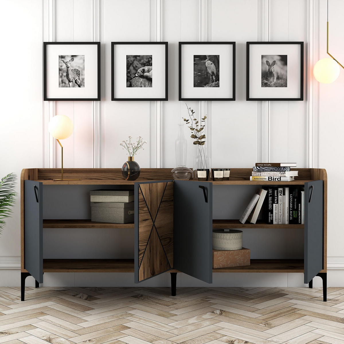 BUFFETSCHRANK venedik grau anthrazit - Grau, Holz (35/78/180cm) - Habitat Garten