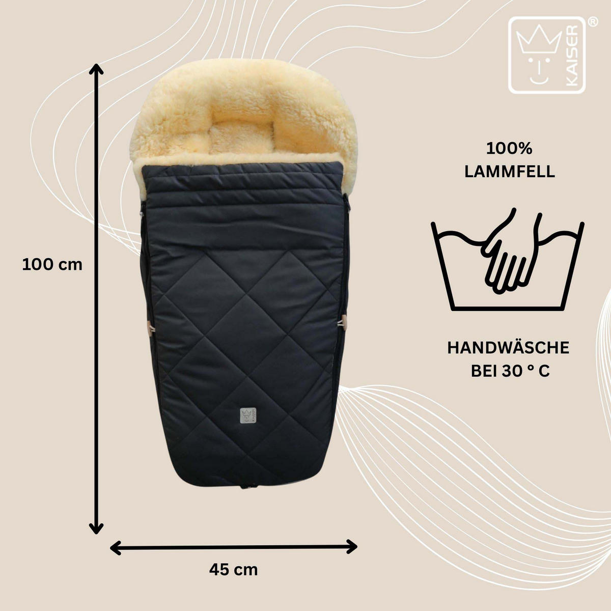 LAMMFELL-FUSSSACK Classic for Bugaboo, anthracite - Anthrazit, Fell (45/100cm) - Kaiserbaby