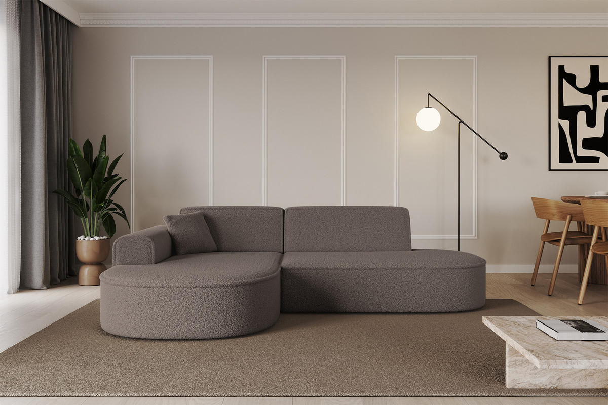 ECKSOFA Ottomane Links MARI-L1 - 243x171x79 cm Braun Bouclé - Schwarz/Braun, Holzwerkstoff/Kunststoff (243/171cm) - ALTDECOR