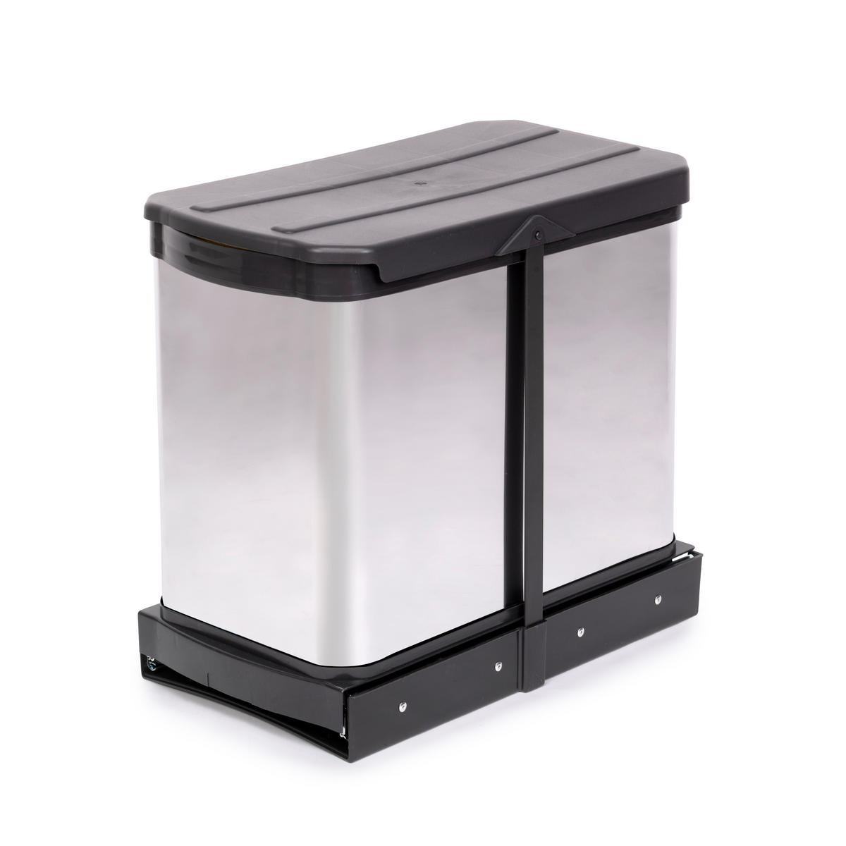 RECYCLINGBEHÄLTER Inox für die Bodenmontage und manuellen/automatic Auszug in Küchenzeilen, 2x12 Liter, Kunststoff und Edelstahl - Edelstahlfarben, Metall (42/29/45.5cm) - EMUCA