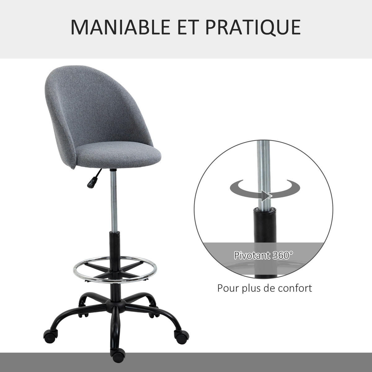 BÜROHOCKER DE-11652 höhenverstellbar 360° drehbar Grau - Grau, Textil (60/125/48cm) - ComfortXL