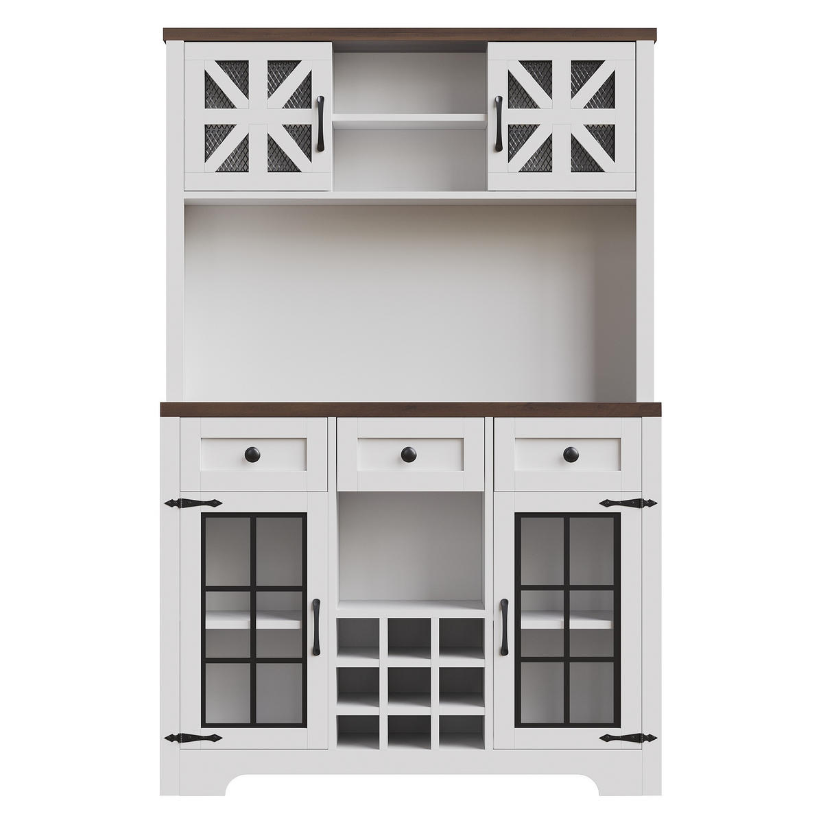 BUFFET 120/40/180 cm in Weiß mit LED-Beleuchtung und Weinregal - Weiß, Holzwerkstoff (120/180/40cm) - Flora Grace