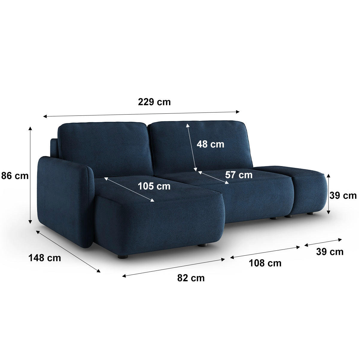 ECKSOFA Alessio 3 Sitzplätze Dunkelblau - Blau, Holz (229/148cm) - Petits-meubles