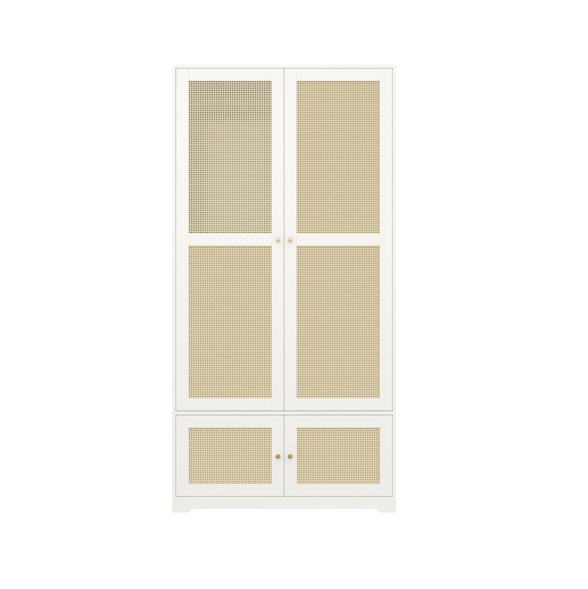 KLEIDERSCHRANK aus MDF 90x48x180 cm Weiß mit Rattantüren, Kleiderstange und Einlegeböden - Weiß, Holzwerkstoff (90/180/48cm) - Modfu