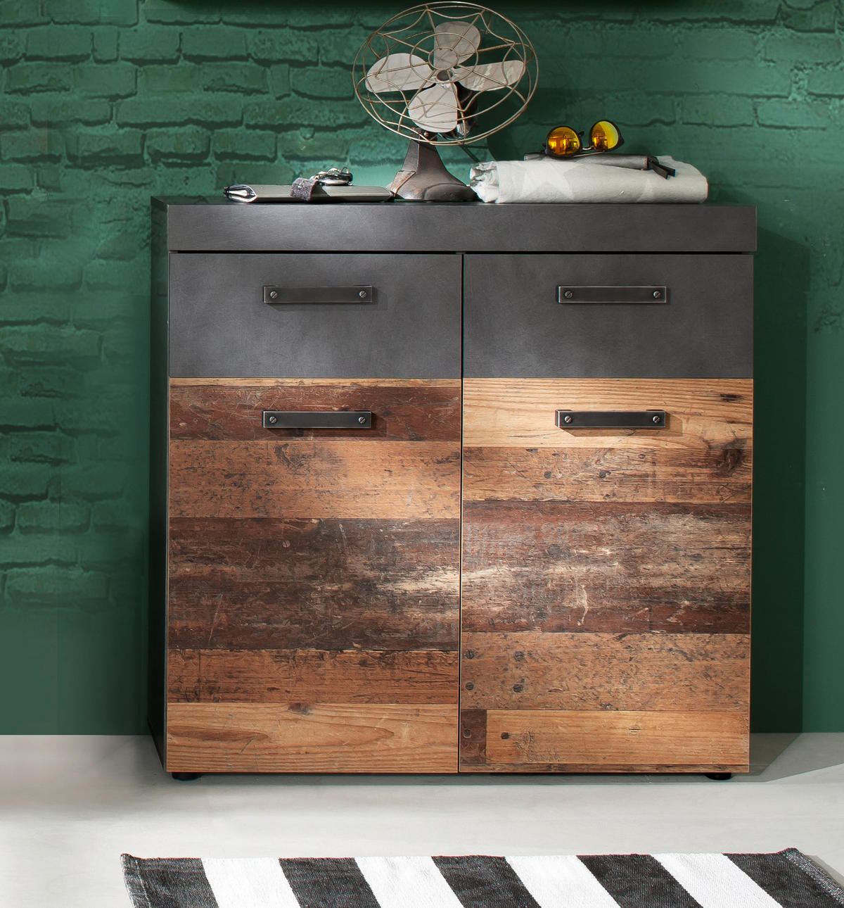 SCHUHSCHRANK Used Wood Vintage mit grau, Flurkommode 90 x 89 cm - Silberfarben/Schwarz, Holzwerkstoff/Kunststoff (90/89/34cm) - Top.Furn