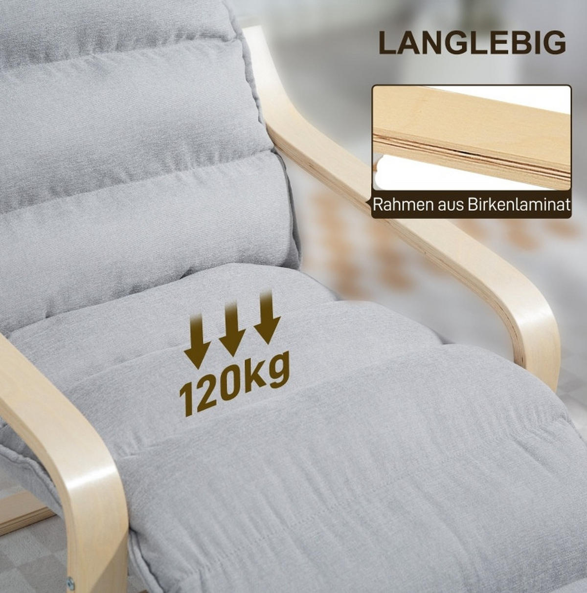 SCHWINGSTUHL mit Armlehnen in Samt Hellgrau mit verstellbarem Fußteil - Hellgrau, Textil (67/105/114cm) - BEAOK