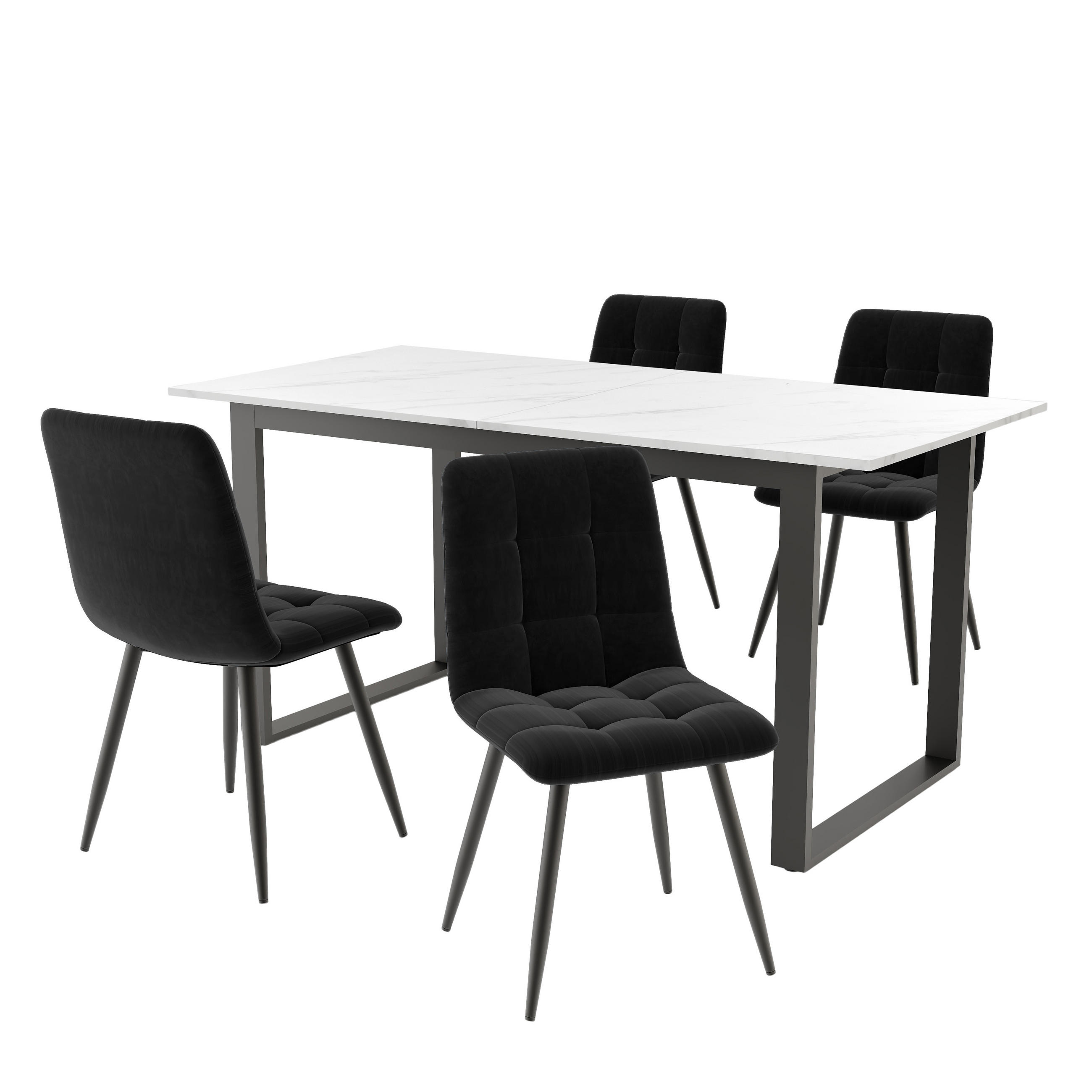 FLIEKS JÍDELNÍ SET 4 Židle Bílý Černý 140-180cm