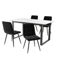 ESSZIMMER-SET 5-tlg mit ausziehbarem Klapptisch 140-180x80 cm und weißer Spanplatte, inklusive 4 gepolsterten Stühlen, weiß-schwarz - Schwarz, Holzwerkstoff (80/75/180cm) - Luhomfu