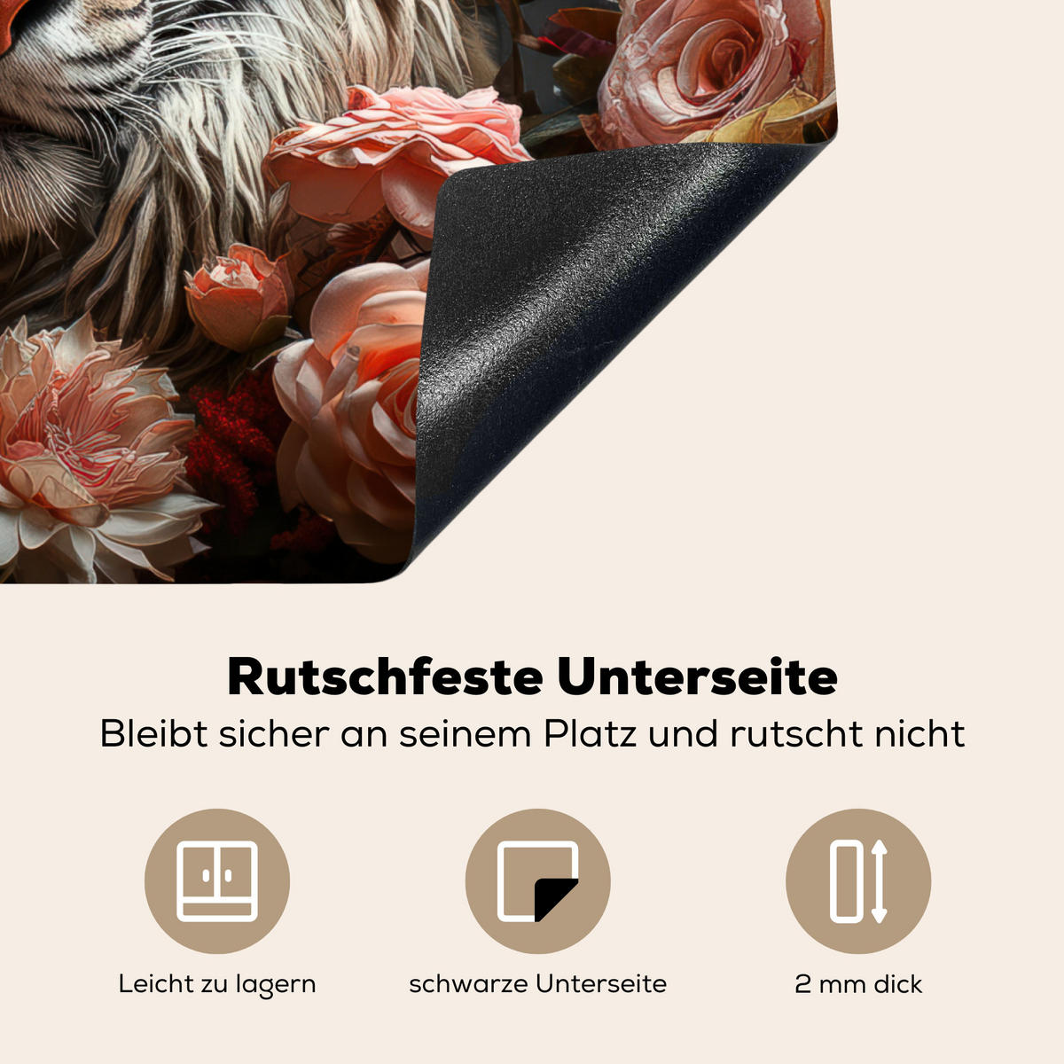 HERDABDECKPLATTE Tiger - Tier - Natur - Floral - Botanisch 65x52 cm - Orange, Kunststoff (65/52/0.2cm) - MuchoWow