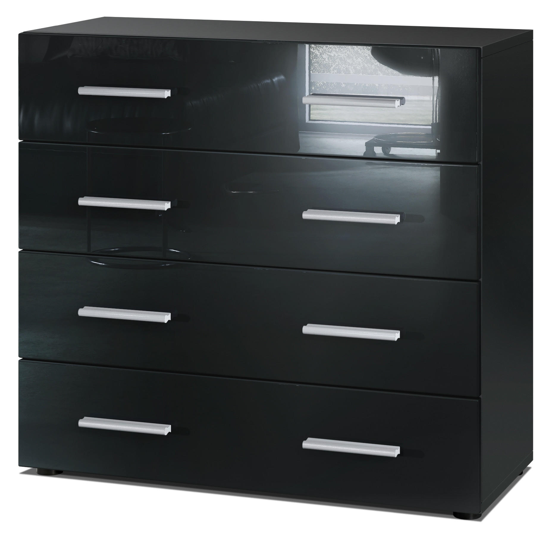 Vladon Kommode Schwarz Hochglanz 76x72x35 cm