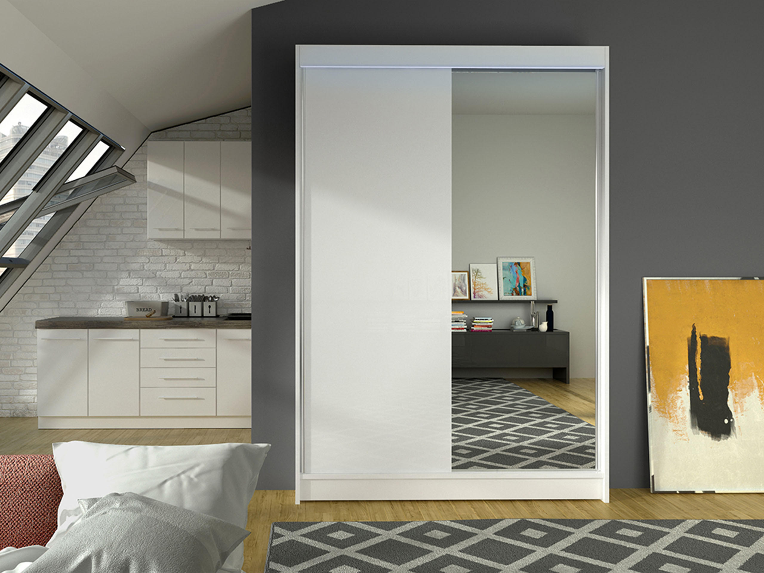 SCHWEBETÜRENSCHRANK Lino I mit RGB LED Beleuchtung - Weiß, Holzwerkstoff/Metall (120/200/58cm) - MIRJAN24