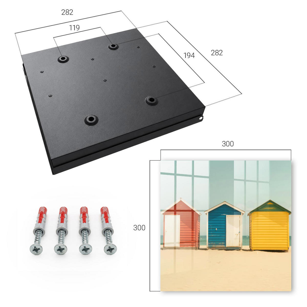 SCHLÜSSELBOX Schwarz 30x30 cm- Türöffnung nach rechts - Bunte Häuser - Gelb, Metall (30/30/5cm) - TULUP