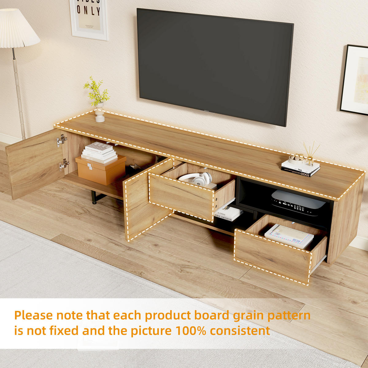 TV-ELEMENT173X38X48CM Naturholzfarbe mit Kabelmanagement für 70ZollTV - Naturfarben, Holz (46.36/27.94/57.15cm) - Raelunyi