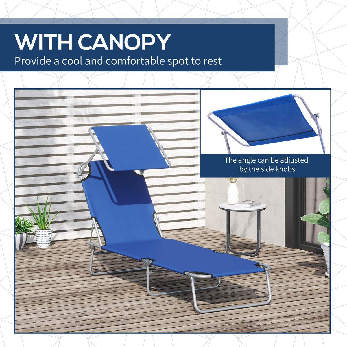 SONNENLIEGE mit Sonnenschutz, Blau - Blau, Textil/Metall (58/27/187cm) - Outsunny