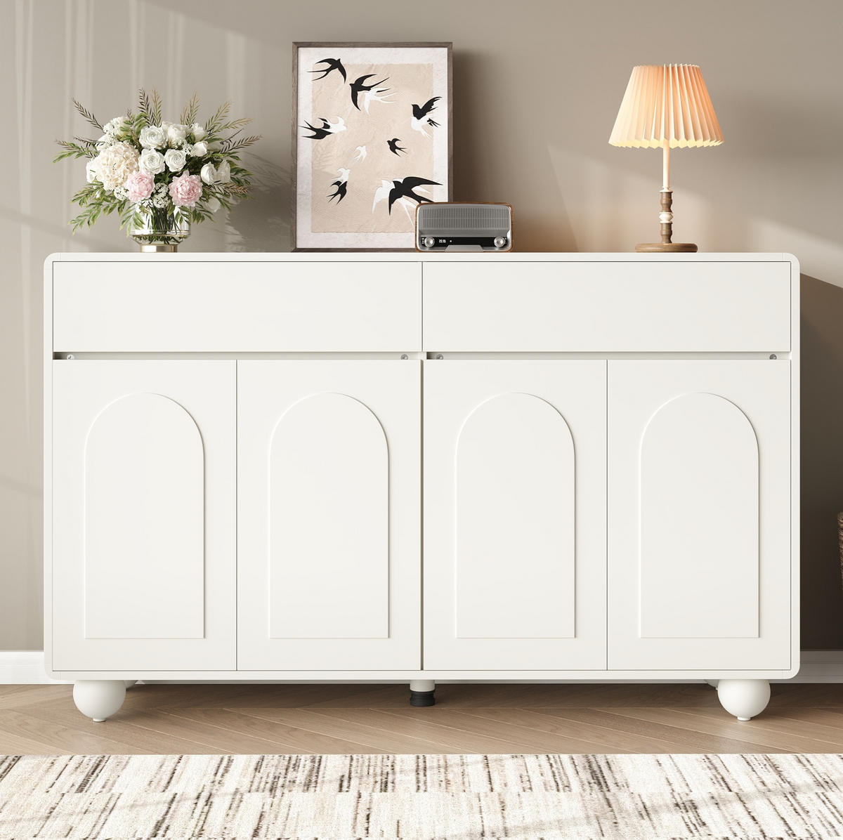 SIDEBOARD 140/38/89 cm Weiß aus Spanplatte und MDF mit 2 Schubladen - Weiß, Holzwerkstoff (140/89/38cm) - OKWISH