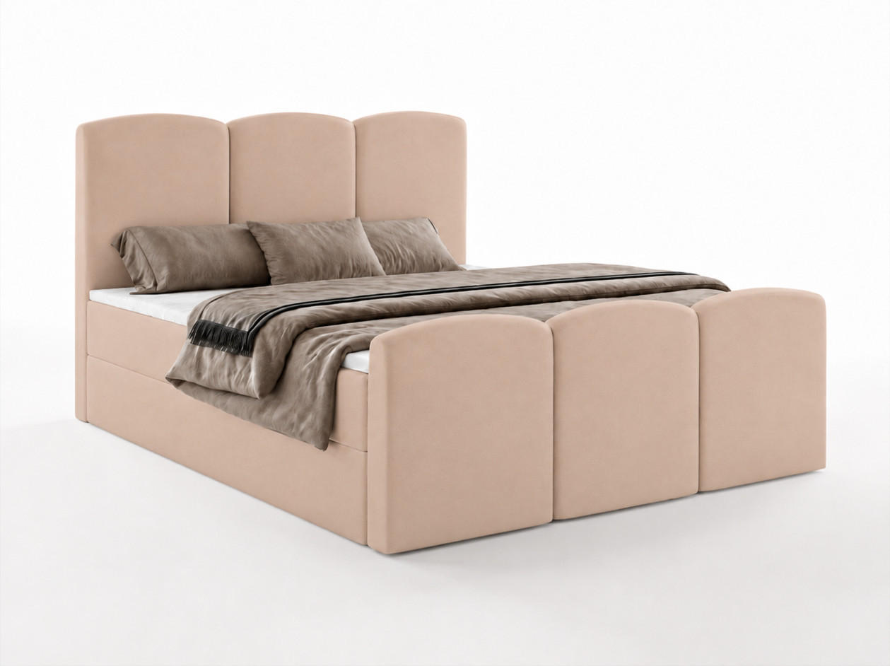 BOXBETT SAVIO 180x200 cm mit Bettkasten, Bonell-Matratze H3 und Topper – Samt Altrosa - Altrosa, Textil (180/200cm) - Luxkor24