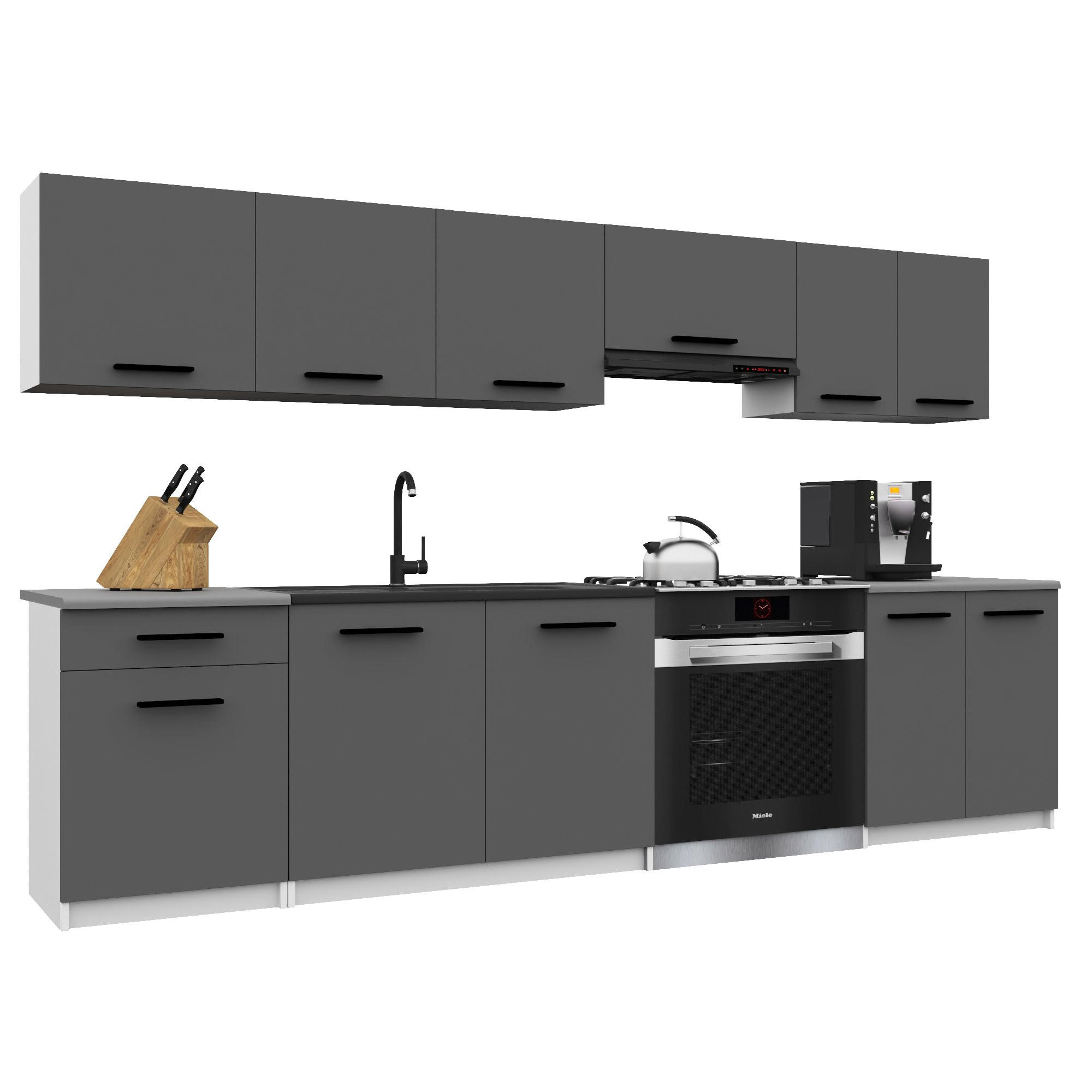 KÜCHENZEILE Italia 2 240 cm, mit Arbeitsplatten, Grau - Grau, Holz (240/143/60cm) - B BELINI GROUP