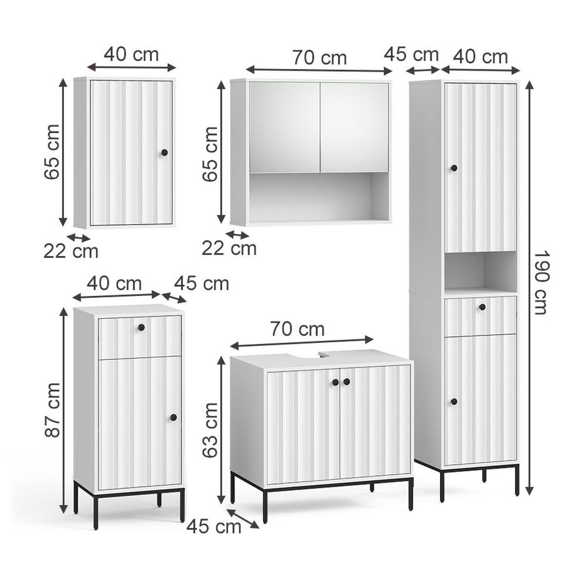 BADMÖBEL-SET Eliza Weiß Riffel 5 Teile - Weiß, Holzwerkstoff (70/65/45cm) - Vicco