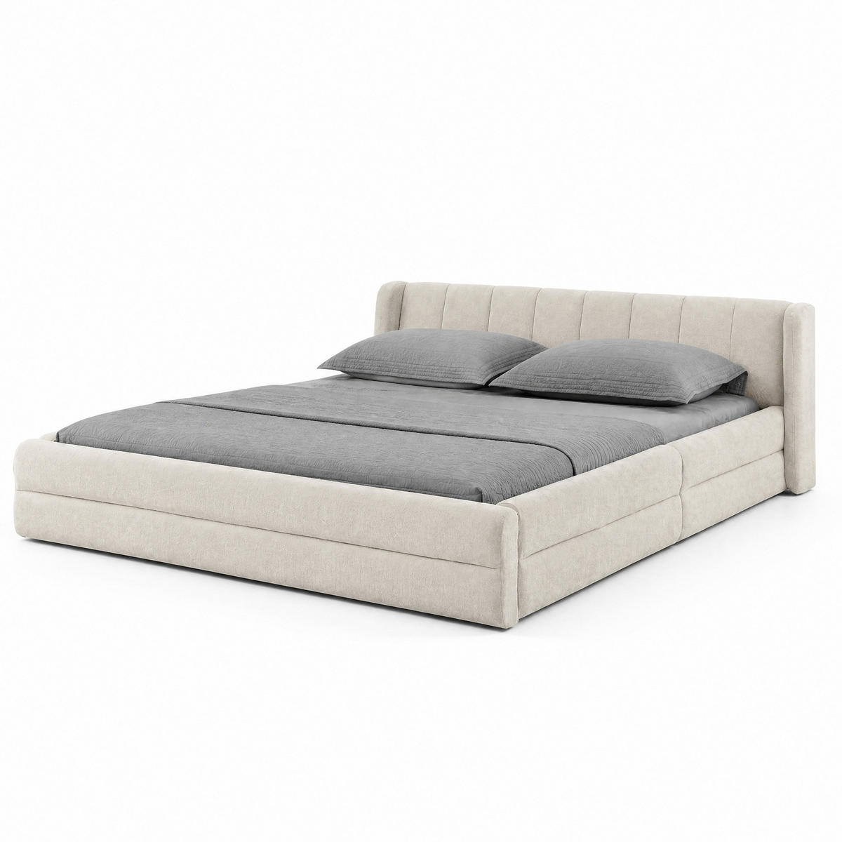 POLSTERBETT 140/200 cm in Beige Chenille mit Gepolstertem Kopfteil - Beige, Holzwerkstoff/Textil (140/200cm) - CHICFURN