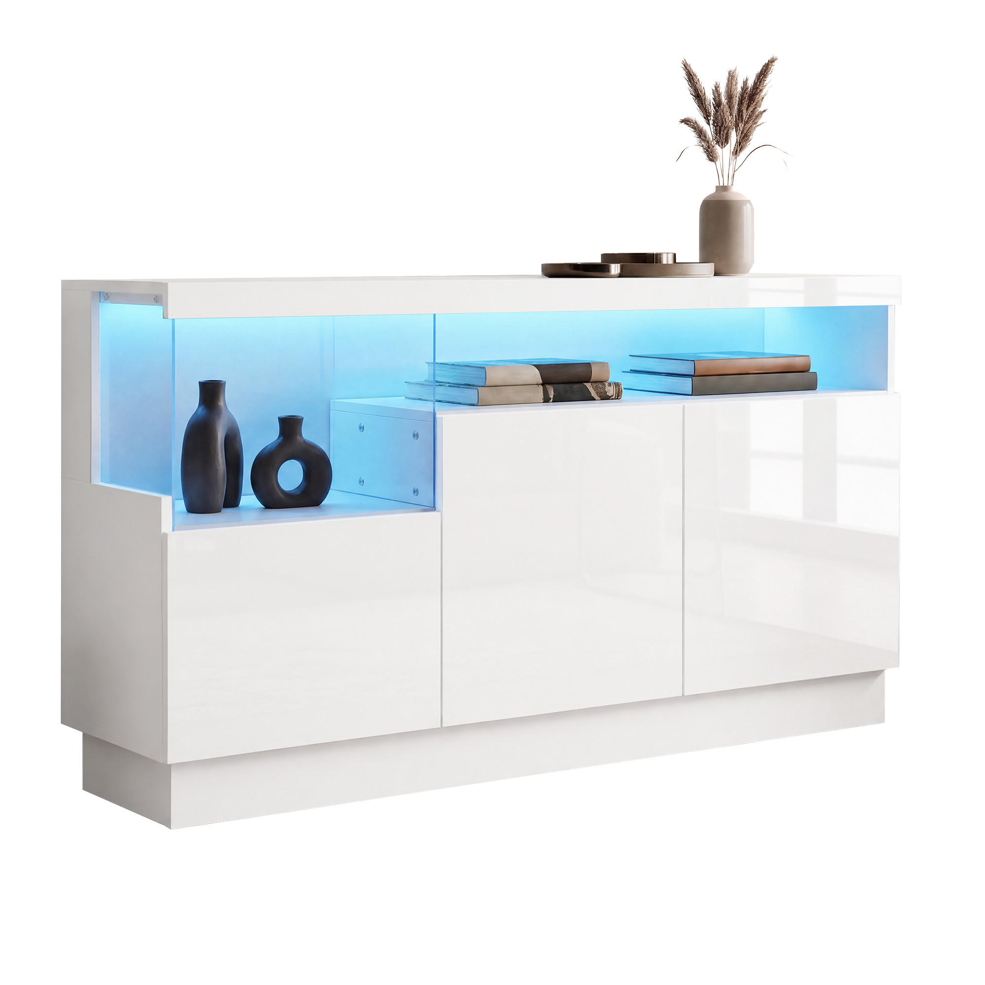 SIDEBOARD LED APP Acrylfach Aufbewahrungsschrank Modern Weiß - Weiß, Holzwerkstoff (140/80/36cm) - FLIEKS