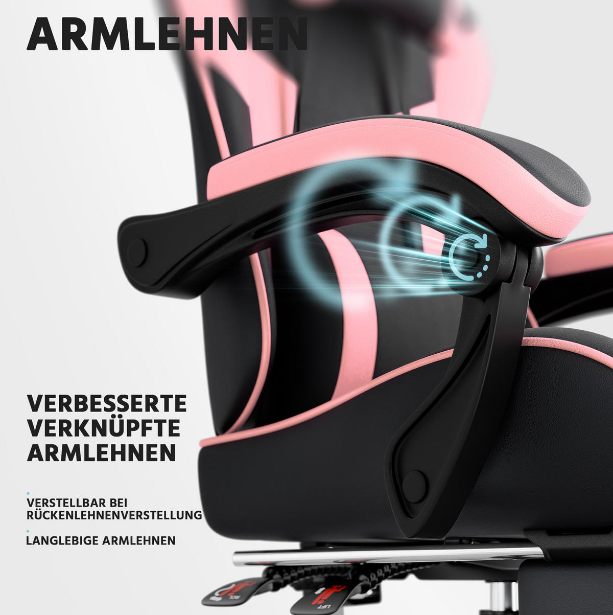GAMINGSTUHL ergonomisch mit Fußstütze PVC Pink/Black - Pink, Kunststoff (63/120.5/58.5cm) - Meubliv