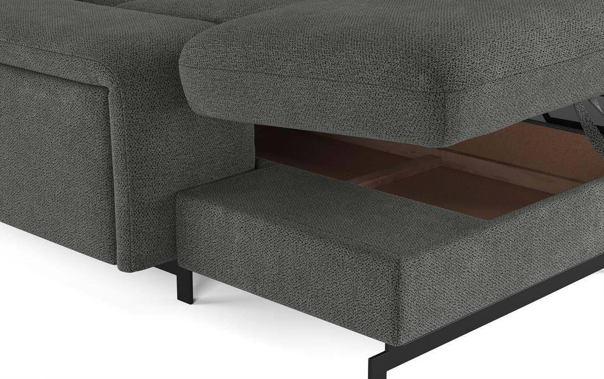 WOHNLANDSCHAFT mit Schlaffunktion und Bettkasten, Orlando-Stoff - Schwarz/Grau, Kunststoff/Textil (215/81/328cm) - Cotta
