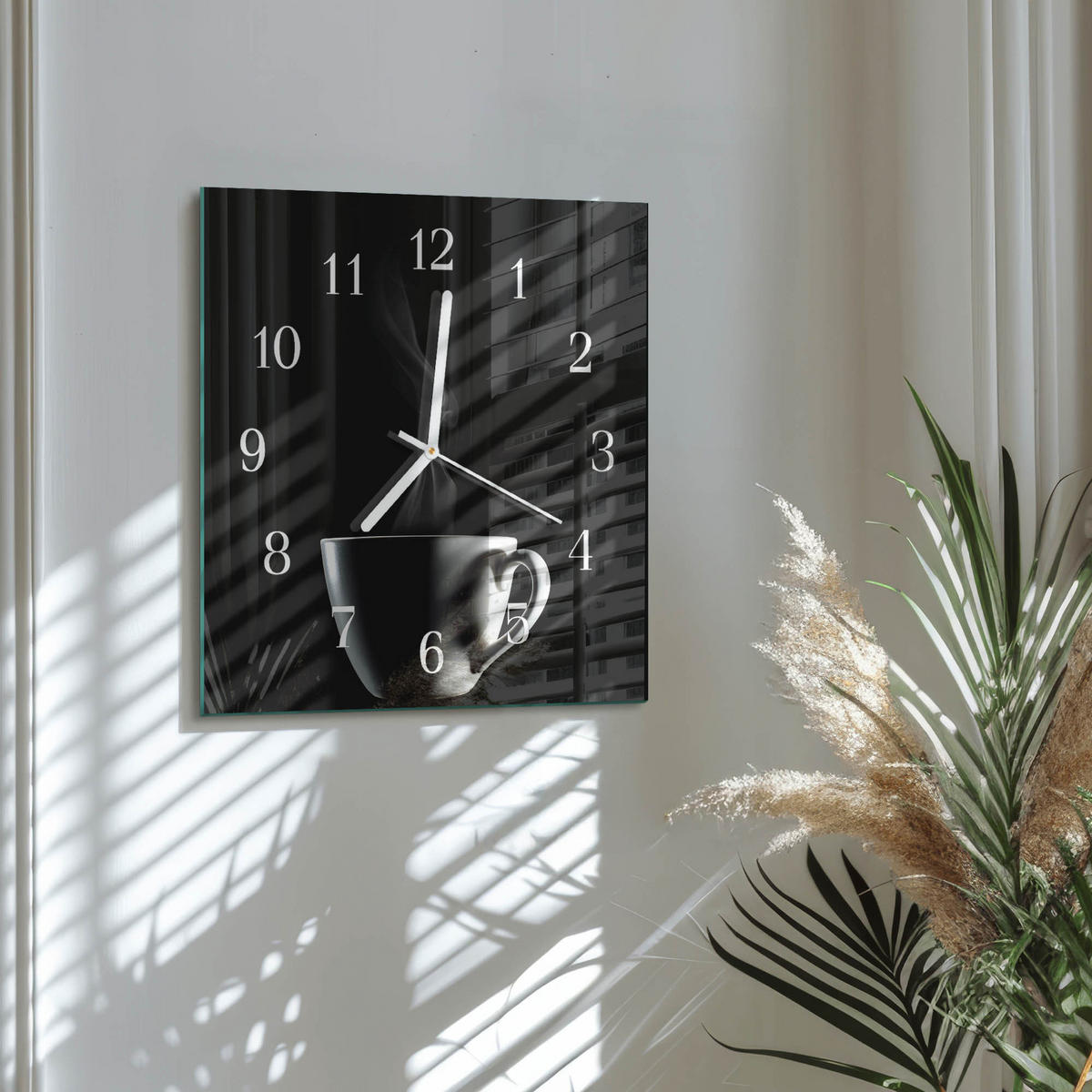 WANDUHR 30x30 cm - Tasse - Schwarz, Glas (30/30/0.4cm) - TULUP