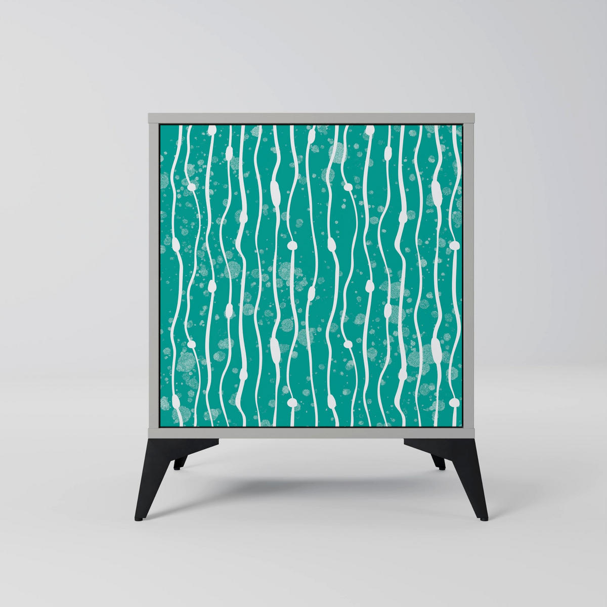 SIDEBOARD TURQUOISE RAIN, Grau, 57,5x42x75,5 cm, Goldfarbene Metallfüße - Goldfarben/Multicolor, Holzwerkstoff/Metall (57.5/75.5/42cm) - SpaceRebels