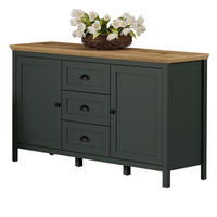 SIDEBOARD grün, Evoke Eiche Landhaus 146 x 86 cm, Kommode für Wohn- und Esszimmer - Eichefarben/Schwarz, Holzwerkstoff/Kunststoff (146/86/45cm) - Top.Furn
