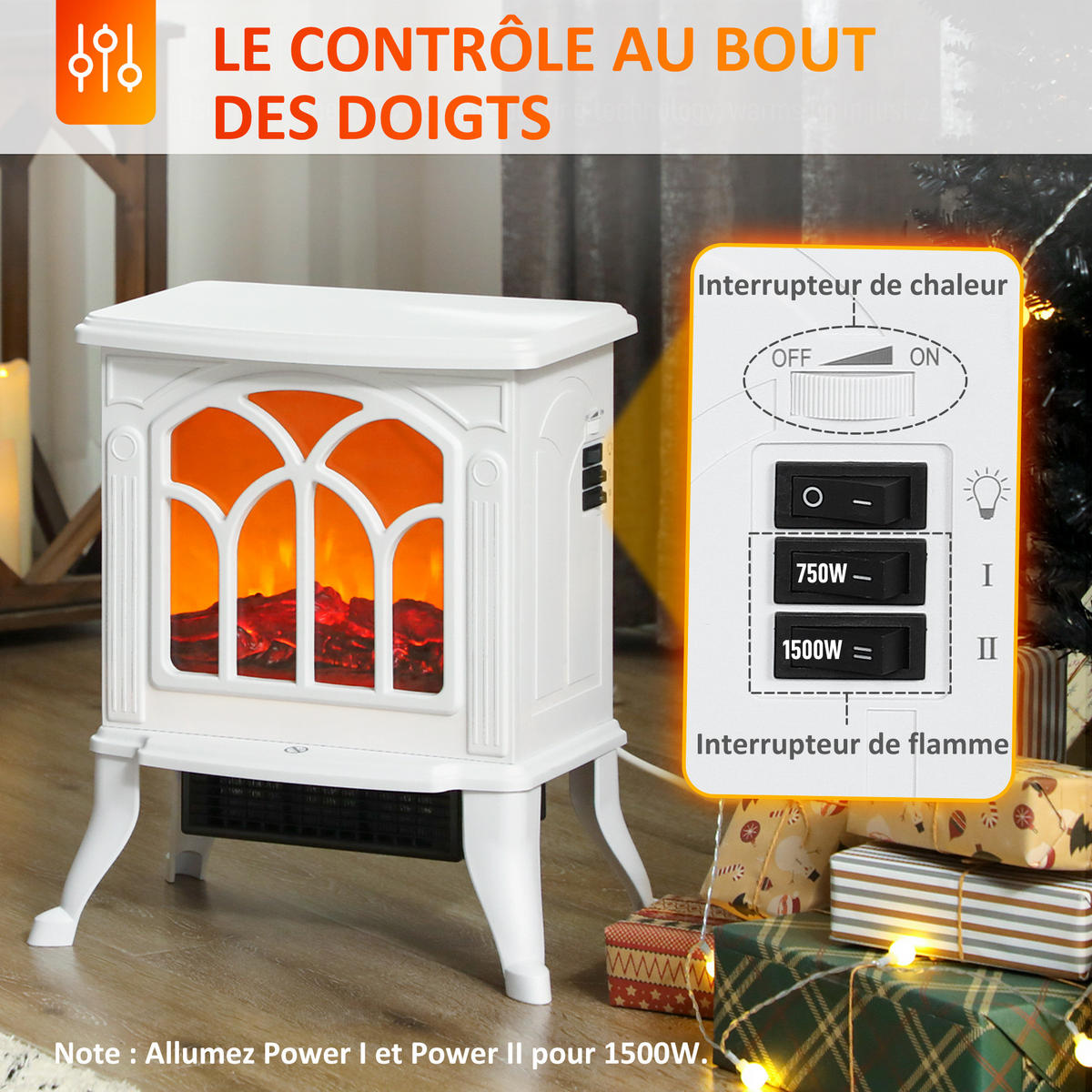 ELEKTROKAMIN DE-17051 Retro 750/1500 W LED-Flamme Weiß - Weiß, Metall (37.3/44/23.1cm) - ComfortXL