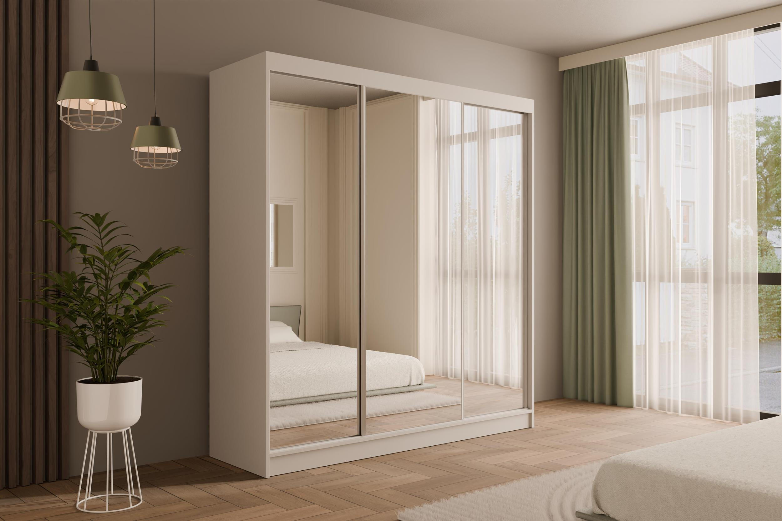 KLEIDERSCHRANK mit Spiegel V2-URBANO 215x200 cm Weiß - Weiß, Holzwerkstoff (200/215/61cm) - ALTDECOR