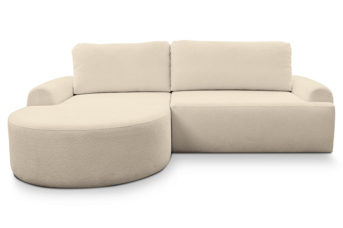 ECKSOFA Dream in L-Form mit Schlaffunktion und Bettkasten, Farbe: Beige, Bouclé-Stoff, Ottomane Links - Beige, Textil (136/260cm) - VENASI MÖBEL