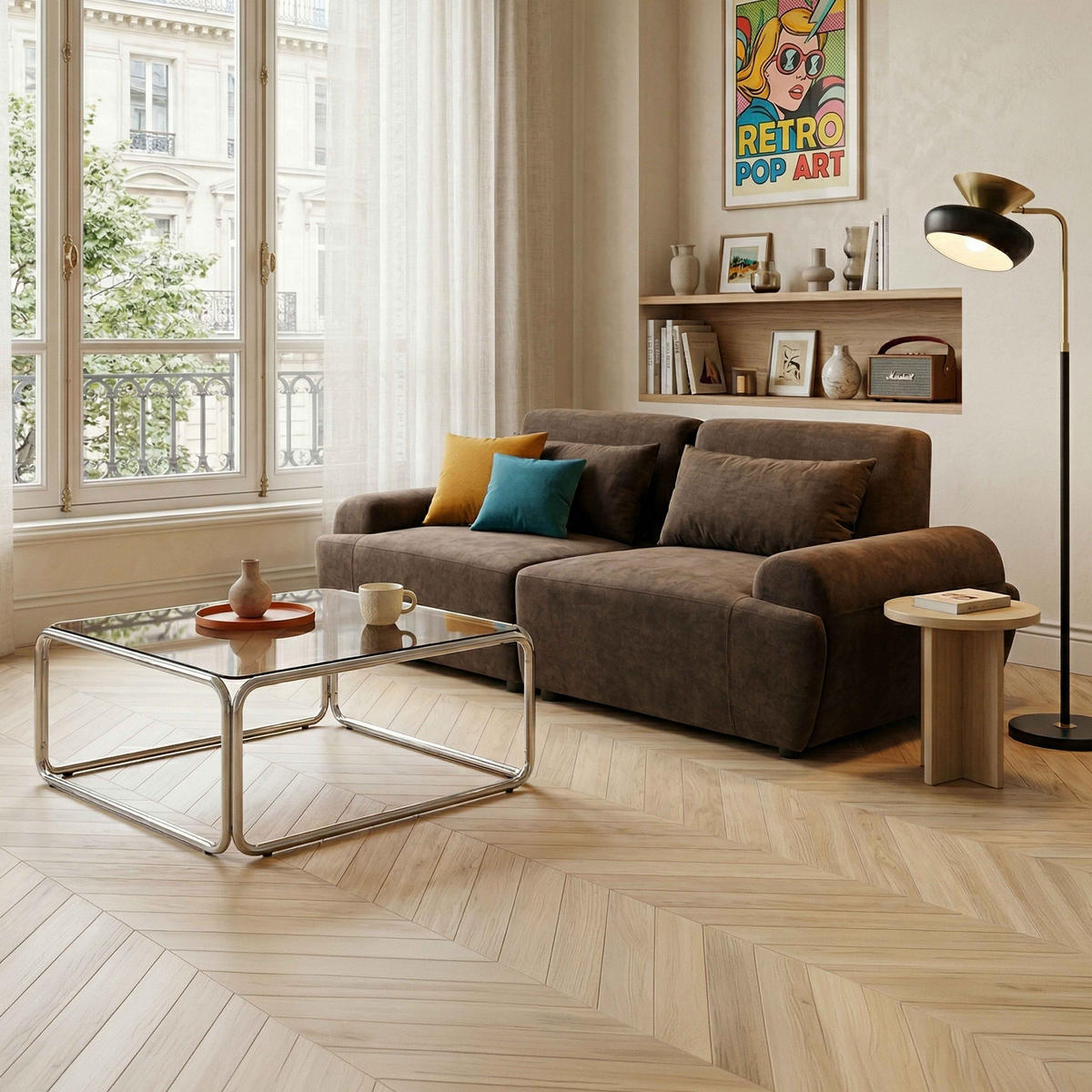SOFA 2-Sitzer, Schokoladebraun - Braun, Textil (218/82/109cm) - Oviala