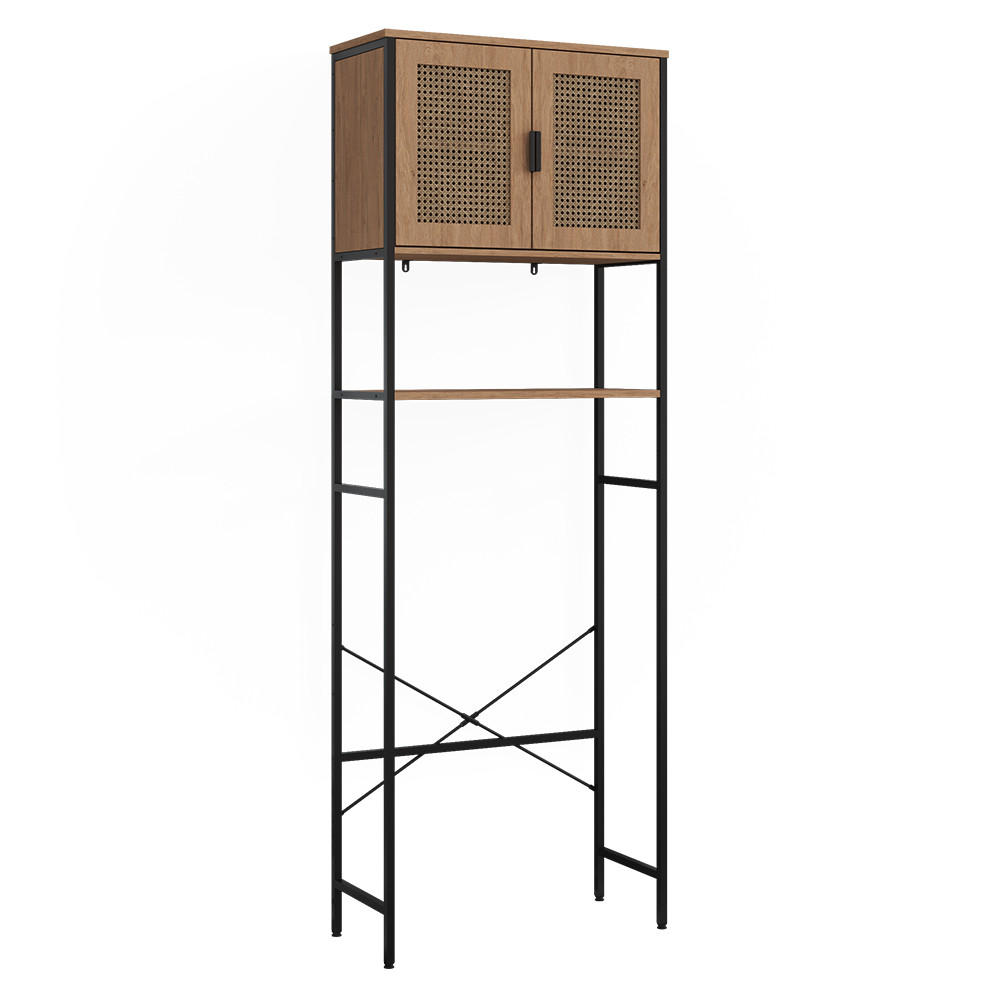 TOILETTENSCHRANK Linara, Eiche/Schwarz, 64 x 180 cm - Eichefarben/Schwarz, Holzwerkstoff (64/180/27cm) - Vicco