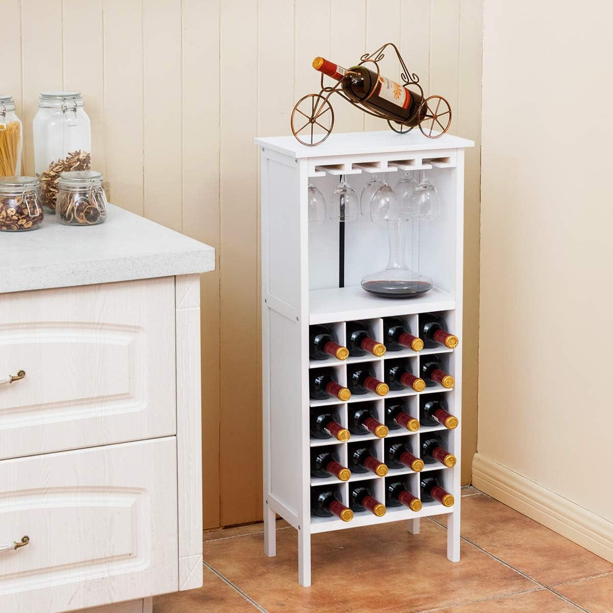 WEINSCHRANK für 20 Flaschen Weiß - Weiß, Holz (25/96/42cm) - COSTWAY