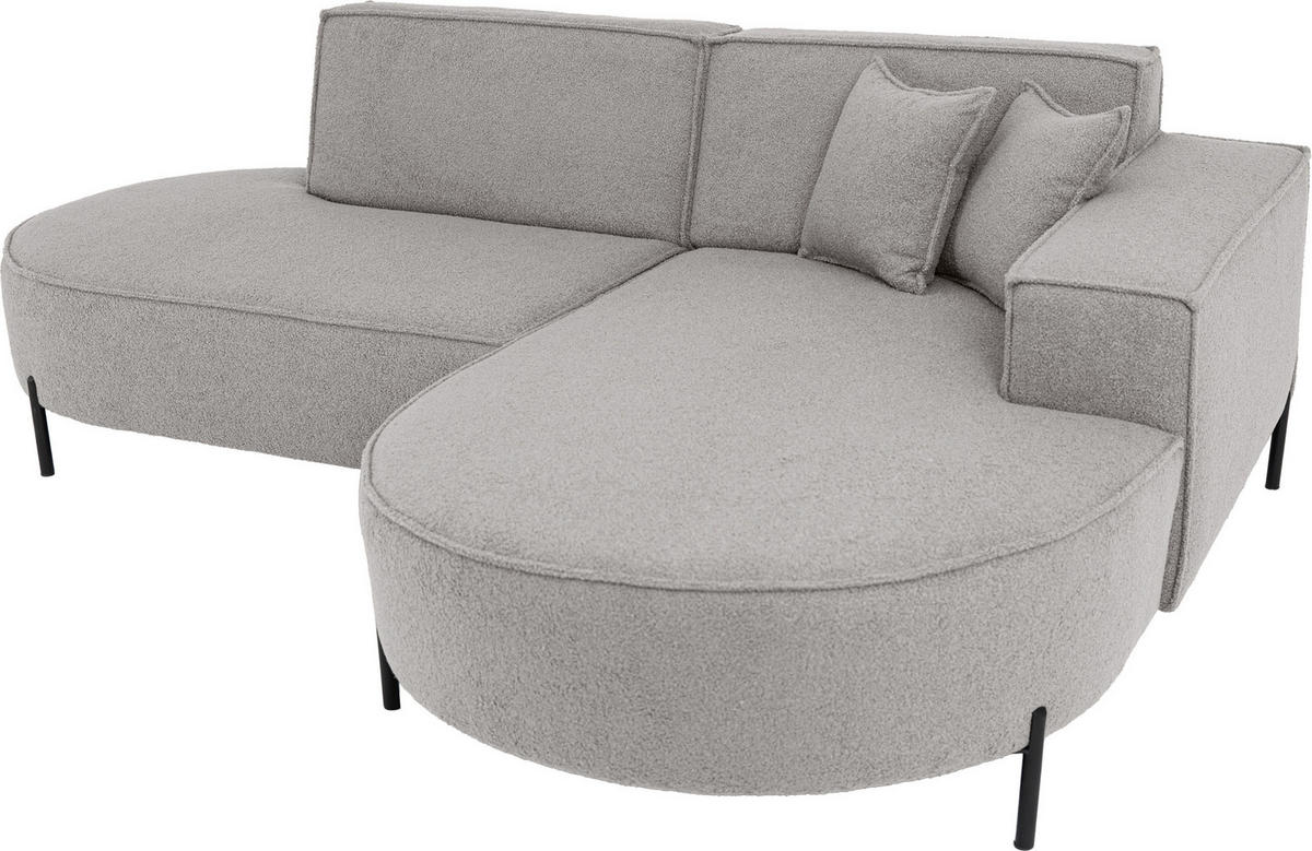 ECKSOFA Hana Loft 3-Sitzer Ecke Rechts, Boucle, Hellgrau 241/80/168 cm - Hellgrau/Schwarz, Textil/Metall (241/168cm) - WFL GROUP